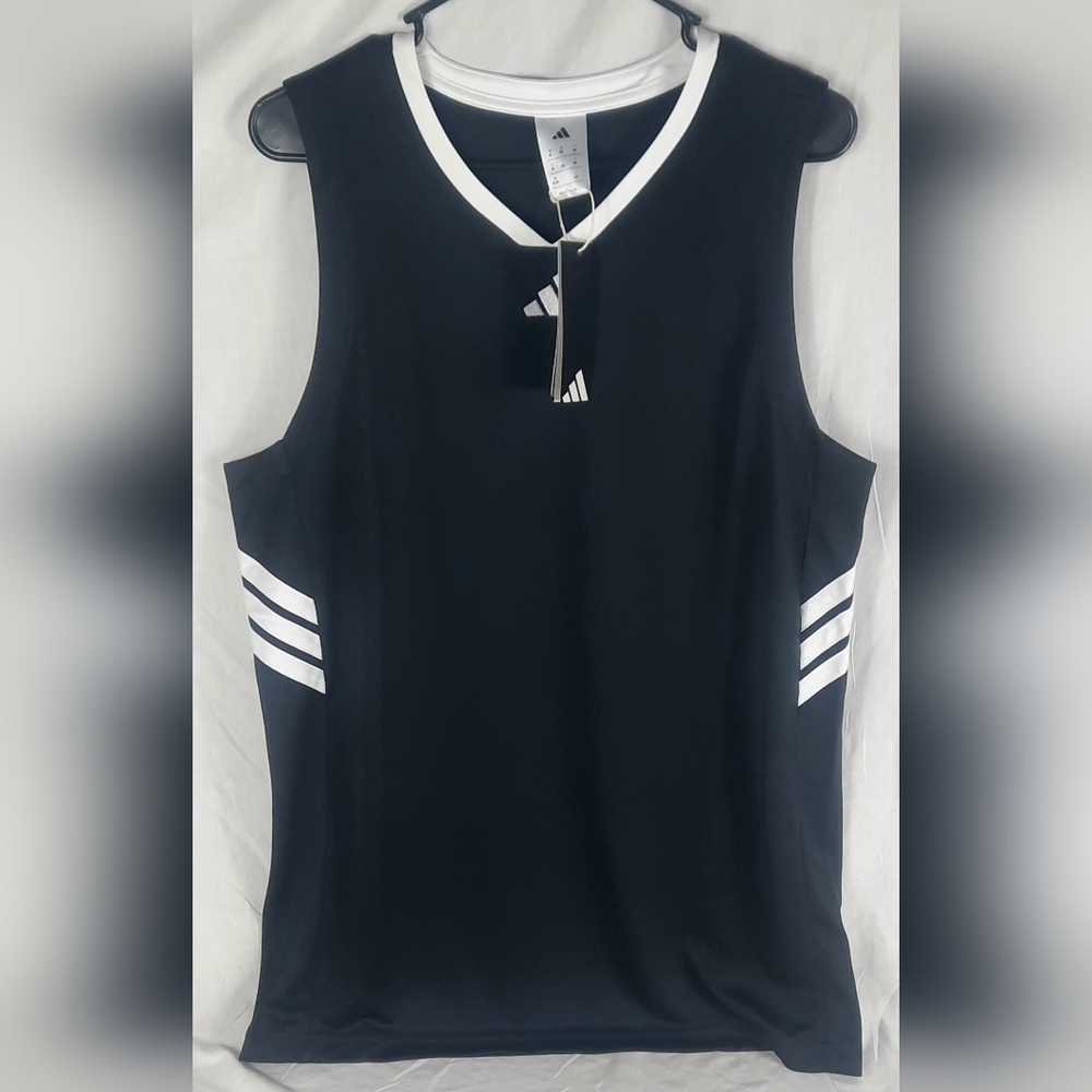 Adidas 3 Stripes Mens Basketball Tank Top Size Medium Tall MT Black White NEW